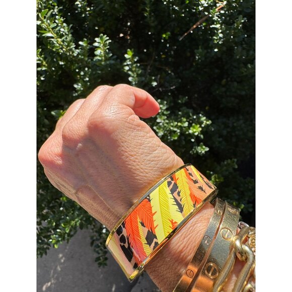 Hermes Bracelet Bangle Cloisonne Rare Enamel Gm Jaguar Quetzal - Picture 2 of 15